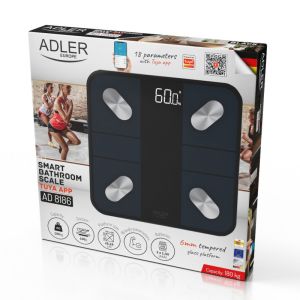 Кантар ADLER AD 8186, SMART Tuya, До 180 кг, LED дисплей, 3 x ААА, Черен