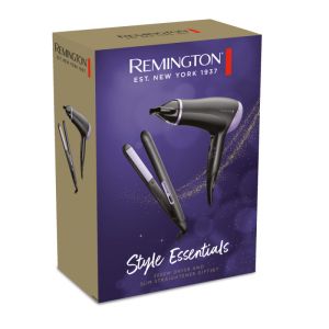 Комплект преса за коса и сешоар REMINGTON D3016GP, Керамично покритие, Черен/Лилав