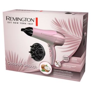 Сешоар REMINGTON Coconut Smooth D5901, 2200 W, 2 скорости, 3 температурни настройки, Cool shot, Аксесоари, Розов
