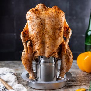 Стойка за печене на пиле KINGHOFF KH 1880, Тавичка за мазнина и подправки, 23х18 см, Инокс