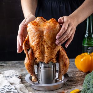 Стойка за печене на пиле KINGHOFF KH 1880, Тавичка за мазнина и подправки, 23х18 см, Инокс