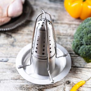 Стойка за печене на пиле KINGHOFF KH 1880, Тавичка за мазнина и подправки, 23х18 см, Инокс