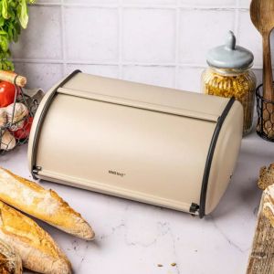 Кутия за хляб KINGHOFF KH 1866, 44 см, Лека и здрава конструкция, Стомана, Бежов