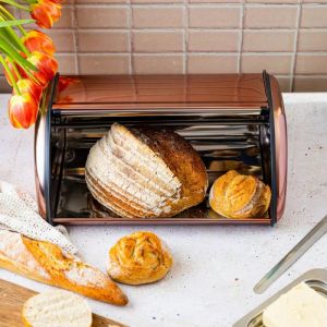 Кутия за хляб KINGHOFF KH 1870, 44 см, Лека и здрава конструкция, Стомана, Розово злато