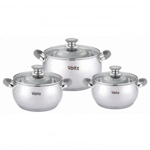 Комплект тенджери Oliver VOLTZ OV51210N6B, 6 части, Индукция, Силиконови дръжки, Инокс/Сив