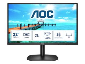 Монитор AOC 22B2H/EU, 21.5" VA , FullHD (1920x1080) 75Hz, 16:9, 4ms, 250cd/m2, 3000:1, VGA, HDMI, Black