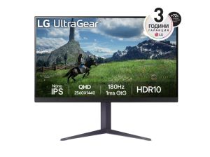 Монитор LG 32GS85Q-B UltraGear, 31.5" Nano IPS, QHD (2560 x 1440) 180Hz, 16:9, 1ms, 1000:1, 350cd/m2, AMD FreeSync, NVIDIA G-SYNC, USB, HDMI, DisplayPort, Black