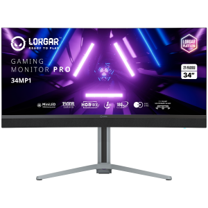 Монитор LORGAR Pro 34MP1 (LRG-34MP1W180C-GY), 34" VA Curved 1500R, UWQHD (3440x1440) 180Hz, 21:9, 1ms, 1000cd/m2, 4000:1, AMD FreeSync Technology, G-Sync, Speaker, Mic, 2xHDMI, DP, USB-C, 2xUSB, Black/Milky grey