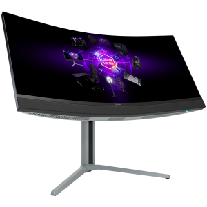 Монитор LORGAR Pro 34MP1 (LRG-34MP1W180C-GY), 34" VA Curved 1500R, UWQHD (3440x1440) 180Hz, 21:9, 1ms, 1000cd/m2, 4000:1, AMD FreeSync Technology, G-Sync, Speaker, Mic, 2xHDMI, DP, USB-C, 2xUSB, Black/Milky grey