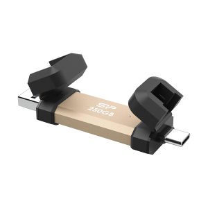 Външно SSD 250GB SILICON POWER DS72 (SP250GBUC3S72VPG), Portable External SSD, Dual USB-C/USB 3.2 Gen 2, up to 1050MB/s, Gold
