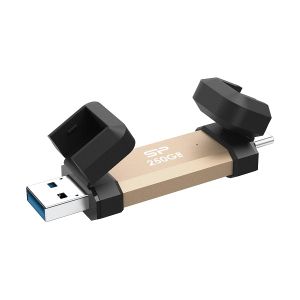 Външно SSD 250GB SILICON POWER DS72 (SP250GBUC3S72VPG), Portable External SSD, Dual USB-C/USB 3.2 Gen 2, up to 1050MB/s, Gold
