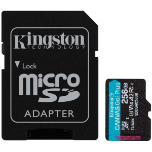 MicroSD памет 256GB KINGSTON Canvas Go! Plus Gen4, microSDXC Class 10, UHS-I, U3, V30, A2 up to 200MB/s + SD адаптер