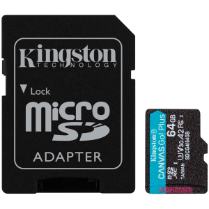 MicroSD памет 64GB KINGSTON Canvas Go! Plus Gen4, microSDXC Class 10, UHS-I, U3, V30, A2 up to 200MB/s + SD адаптер