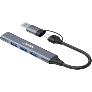 USB hub CANYON DS-02, 4 Port USB-A/C Grey