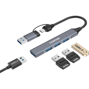 USB hub CANYON DS-02, 4 Port USB-A/C Grey