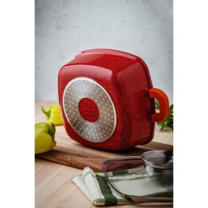 Тенджера с дозатор за мазнина Oliver Voltz OV54323B26A, 26 см, 5.4 л, Гранитно покритие, Индукция, Червен