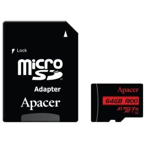 MicroSD памет 64GB APACER R100, microSDXC Class10 UHS-I U1 V10 A1 + SD адаптер