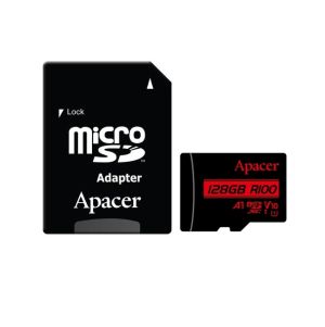 MicroSD памет 128GB APACER R100, microSDXC Class10 UHS-I U1 V10 A1 + SD адаптер