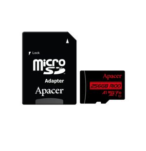 MicroSD памет 256GB APACER R100, microSDXC Class10 UHS-I U1 V10 A1 + SD адаптер