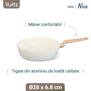 Дълбок тиган Voltz Nice OV54419E28D, 28x6.8 см, Мраморно покритие, Индукция, Кремав меланж