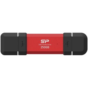 Външно SSD 250GB SILICON POWER DS72 (SP250GBUC3S72VPR), Portable External SSD, Dual USB-C/USB 3.2 Gen 2, up to 1050MB/s, Red