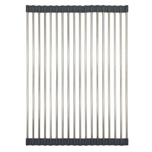 Постелка за сушене на съдове Kinghoff KH 1903, 45х32 см, Устойчива на корозия, Силиконви краища, Неплъзгаща се, Сгъваема, Инокс/сив