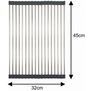Постелка за сушене на съдове Kinghoff KH 1903, 45х32 см, Устойчива на корозия, Силиконви краища, Неплъзгаща се, Сгъваема, Инокс/сив