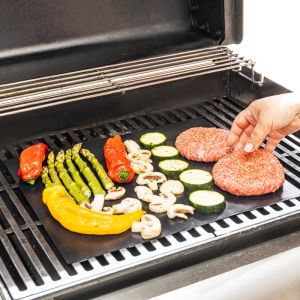 Комплект 3 бр подложки за печене Kinghoff KH 1920, За барбекю/скара, PTFE незалепващо покритие, 40х33 см, Устойчива до 200C, Черен