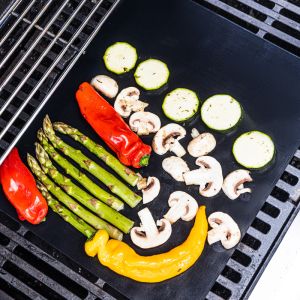 Комплект 3 бр подложки за печене Kinghoff KH 1920, За барбекю/скара, PTFE незалепващо покритие, 40х33 см, Устойчива до 200C, Черен