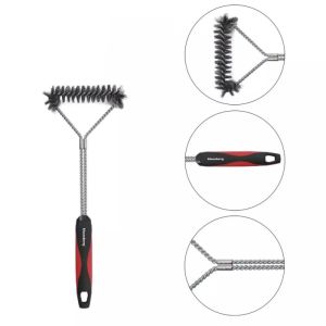 Четка за почистване на барбекю Klausberg KB 7898, 41.5 см, Отвор за окачване, Неръждаема стомана, Черен/Червен