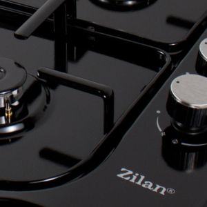 Плот за вграждане Zilan ZLN 0034, 4 газови горелки, 7.35 kW, Пропан-бутан или природен газ, 60х50 см, Чугунени решетки, Защита от изтичане на газ, Черен