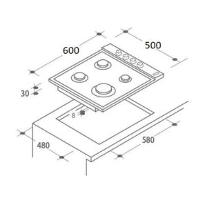 Плот за вграждане Zilan ZLN 0034, 4 газови горелки, 7.35 kW, Пропан-бутан или природен газ, 60х50 см, Чугунени решетки, Защита от изтичане на газ, Черен