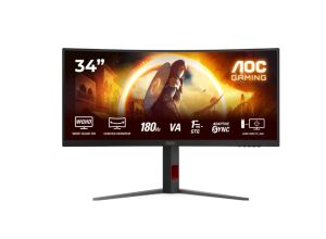 Монитор AOC CU34G4, 34" Fast VA Curved 1500R, UWQHD (3440x1440) 180Hz, 21:9, 0.5ms, 300cd/m2, 2500:1, Adaptive Sync, AMD FreeSync Premium, 2xHDMI, DP, Black