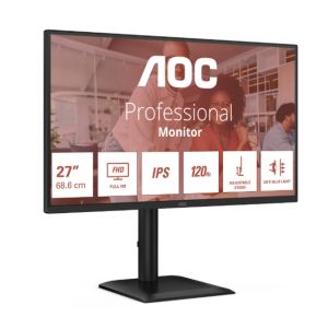 Монитор AOC 27E4U, 27" IPS, FullHD (1920x1080) 120Hz, 16:9, 4ms, 300cd/m2, 1500:1, Adaptive Sync, Speaker 2x2W, VGA, HDMI, USB Hub, Black