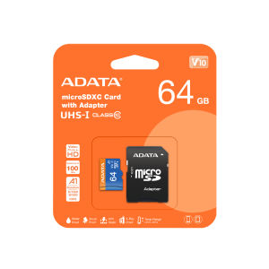 MicroSD памет 64GB ADATA Premier microSDXC, UHS-I Class 10 V10 A1 + SD адаптер - AUSDX64GUICL10A1-RA1