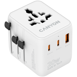 Универсален адаптер за пътуване CANYON OnTour 20, EU/UK/US/AUS 20W  White