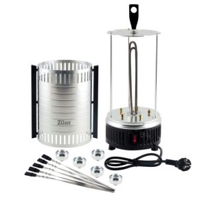 Вертикално барбекю Zilan ZLN5565, 900W, 5 шиша, Керамичен нагревател, Инокс/Черен