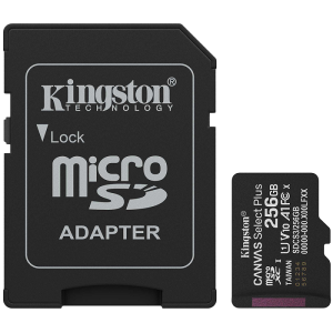 MicroSD памет 256GB KINGSTON Canvas Select Plus, microSDXC Class 10 UHS-I U1 V10, A1 150MB/s + SD Адаптер