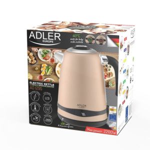 Електрическа кана с поддържане на топлина Adler AD 1295, 1.7 L, 2200W, Настройка 40-100 градуса, Златист
