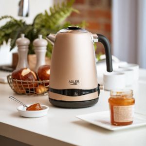 Електрическа кана с поддържане на топлина Adler AD 1295, 1.7 L, 2200W, Настройка 40-100 градуса, Златист