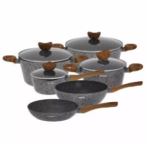 Комплект съдове за готвене Klausberg KB 7242, 12 части, Гранитно покритие, Индукция, Сив