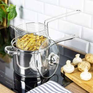 Тенджера с кошница за пържене Kinghoff KH 4581, 3.6 л, 18 см, Стъклен капак, Многослойно дъно, Индукция, Инокс