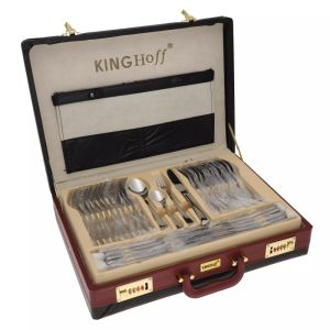 Комплект прибори за хранене Kinghoff KH 3520, 72 части, За 12 човека, Куфар, Неръждаема стомана, Сребрист