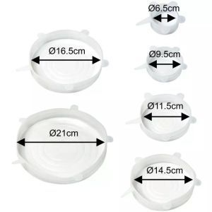 Комплект 6 бр. силиконови капаци Kinghoff KH 1902, -40 до 230°C, Плътно и херметично прилепване, Многократна употреба, Универсални, Прозрачен