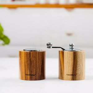 Комплект мелничка за пипер и солница Klausberg KB 7859, Керамичен механизъм, Акациево дърво, Кафяв
