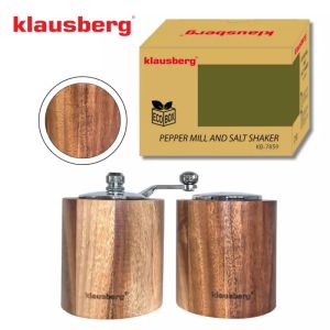 Комплект мелничка за пипер и солница Klausberg KB 7859, Керамичен механизъм, Акациево дърво, Кафяв