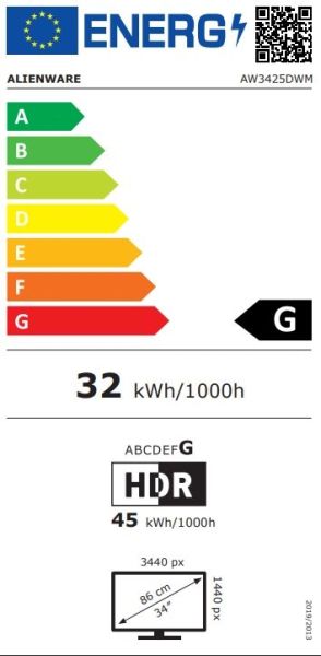 Монитор DELL Alienware AW3425DWM, 34" VA Curved 1500R, WQHD (3440x1440) 180Hz, 21:9, 1ms, 400 cd/m2, 3000:1, AMD FreeSync, 2xHDMI, DP, USB 5Gbps, Black