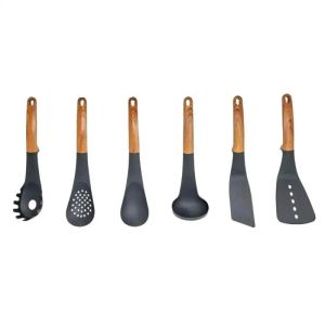 Комплект кухненски прибори с поставка Royalty Line RL-U03, 7 части, Полипропилен, До 210C, Без PFOA, Черен