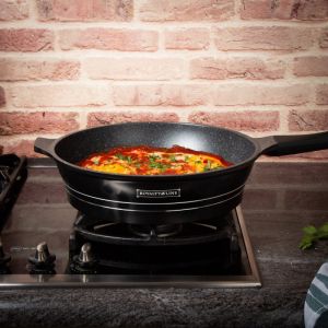 Комплект тенджери и тигани Royalty Line RL-ES1014M Black, Лят алуминий, 14 части, Мраморно покритие, Черен