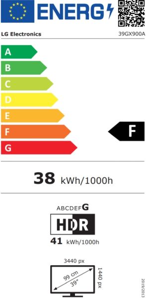 Монитор LG 39GX900A-B UltraGear, 39" OLED Curved 800R, WQHD (3440x1440) 240Hz, 21:9, 0.03ms, 1300 cd/m², 1.5M:1, AMD FreeSync Premium Pro, NVIDIA G-Sync, Speaker 2x7W, 2xHDMI, DP, USB type-C, Black